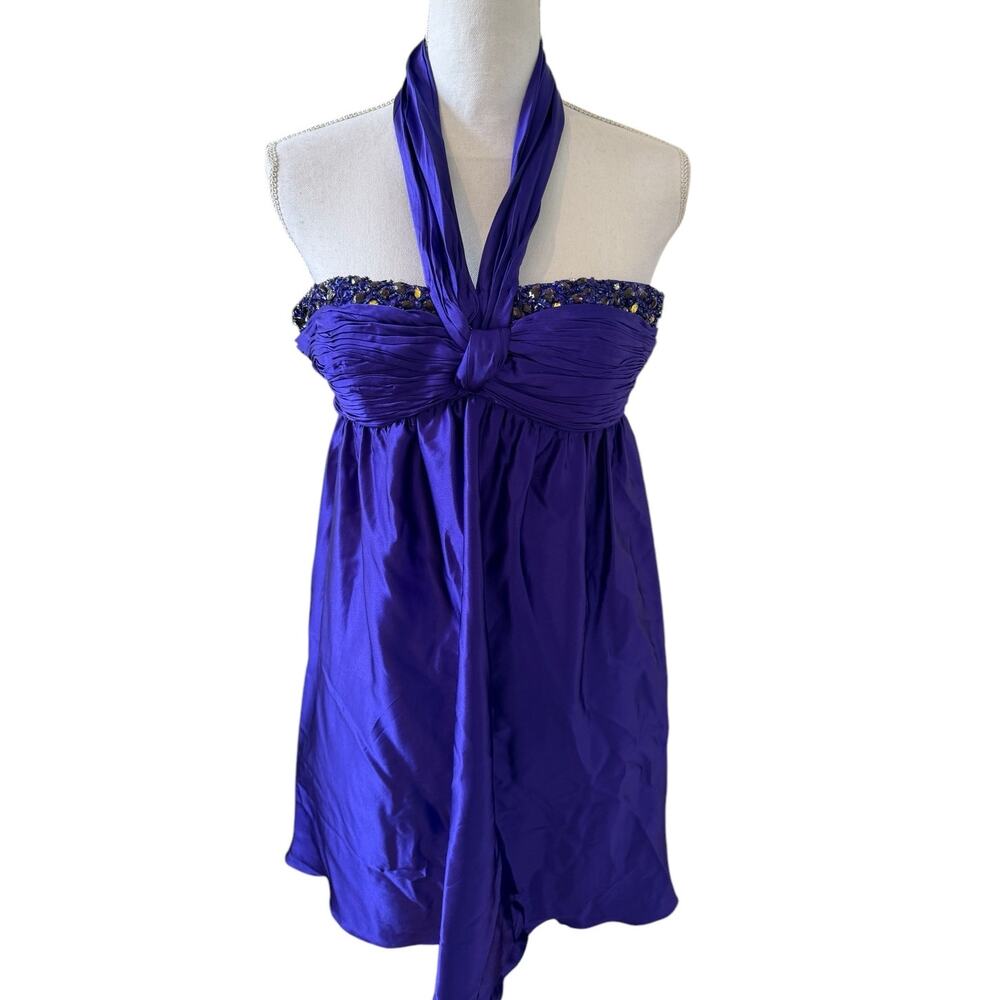 Basix Black Label Silk Empire Waist Babydoll Party Dress Royal Purple 4